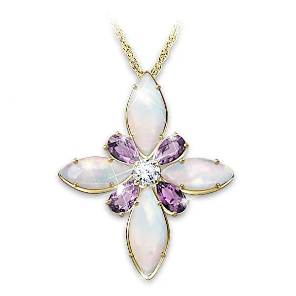 Genuine Australian Opal, Amethyst & White Topaz Necklace