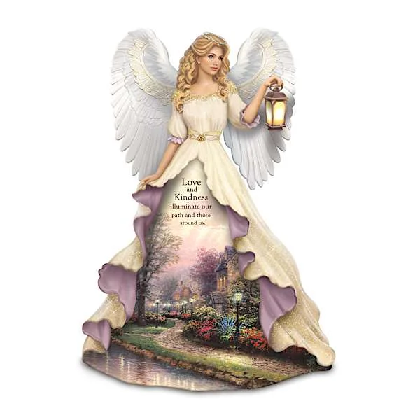 Illuminated Angel Figurines With Thomas Kinkade Art