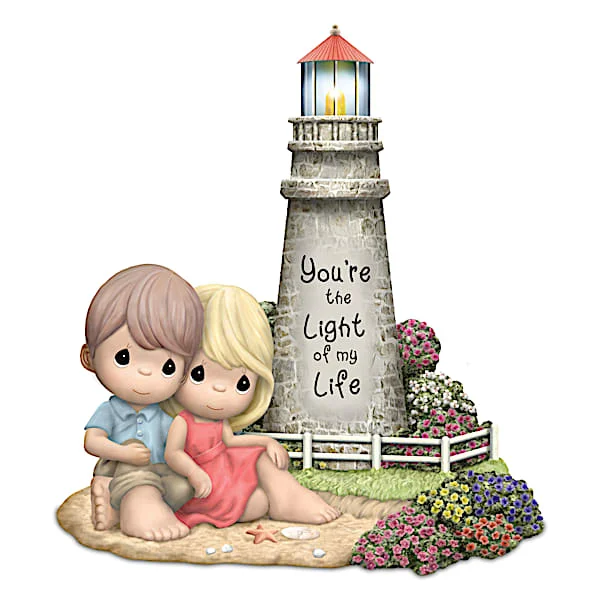 Romantic Couples Porcelain Figurine With Light-Up Lighthouse