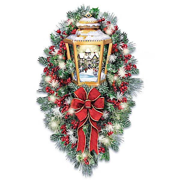Thomas Kinkade Always In Bloom Illuminated Lantern Wreath