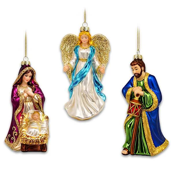 Thomas Kinkade Art-Inspired Blown-Glass Nativity Ornaments