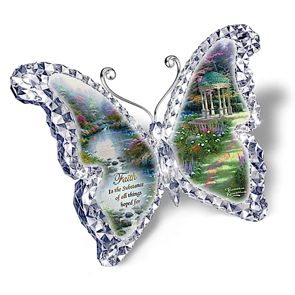 Thomas Kinkade Crystalline Butterfly Sculptures with Garden Art and Scripture