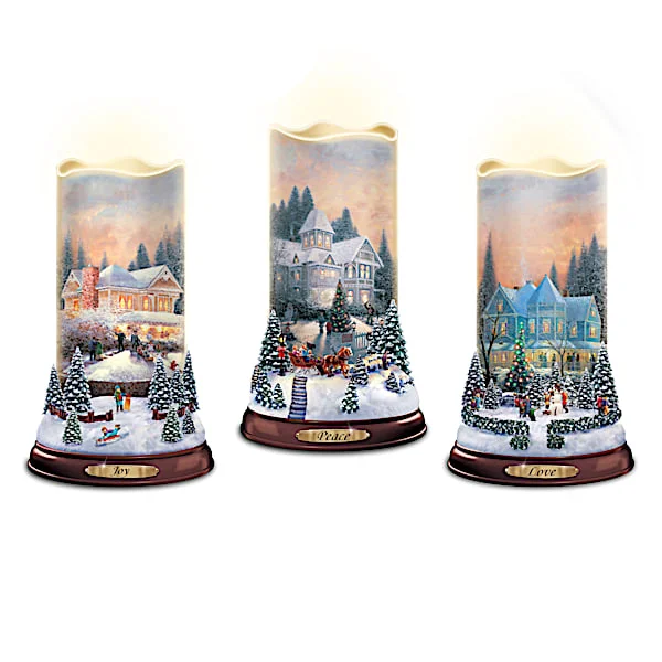 Thomas Kinkade Flameless Candles With Snowflake Projectors