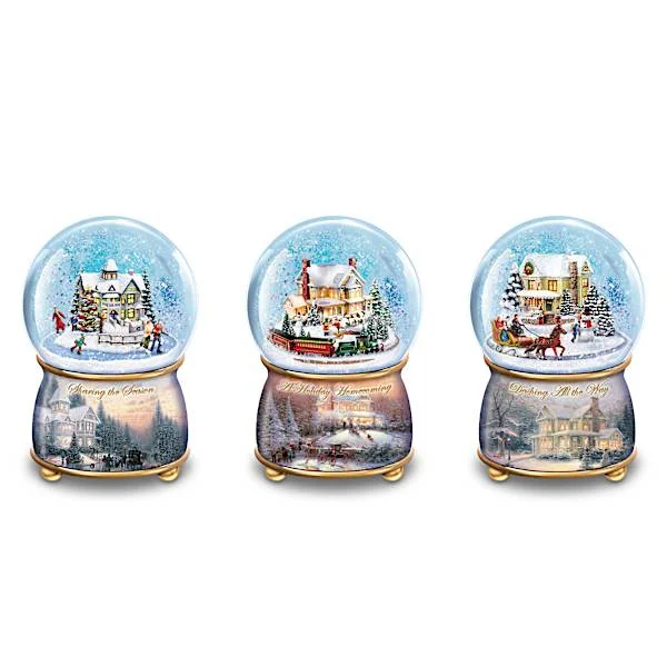 Thomas Kinkade Holiday Snowglobes With Music And Motion