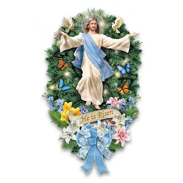 Thomas Kinkade Illuminated Teardrop-Shaped Easter Wreath