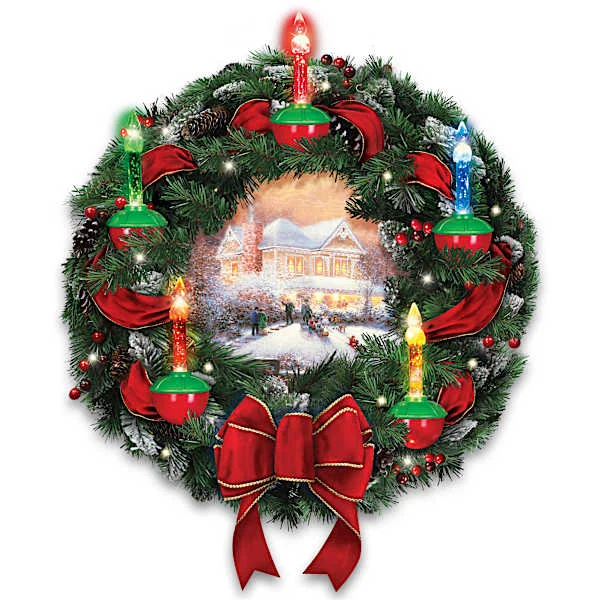 Thomas Kinkade Studios Bubble Light-Style Christmas Wreath