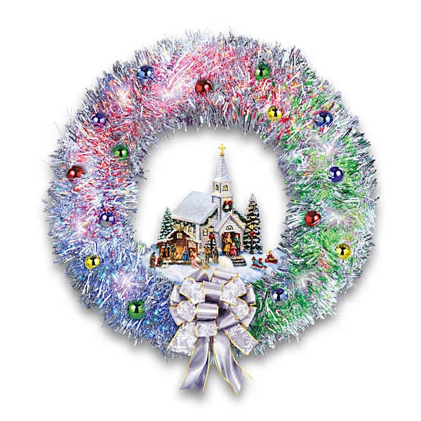 Thomas Kinkade Studios Color-Changing Lit Christmas Wreath