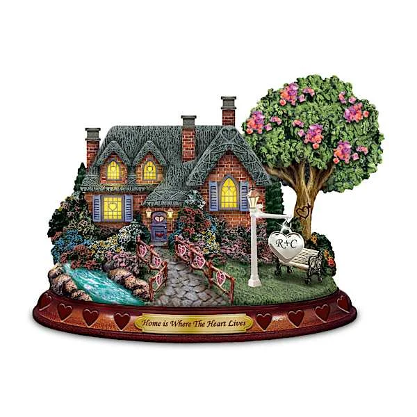 Thomas Kinkade Studios Cottage With Lights, Hearts, Initials
