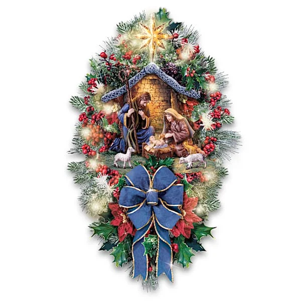 Thomas Kinkade Studios Illuminated Christmas Nativity Wreath