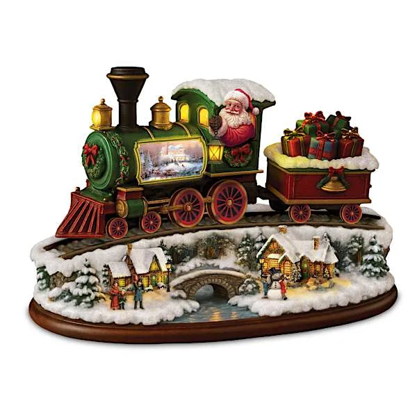 Thomas Kinkade Studios Musical Lighted Santa Train Sculpture