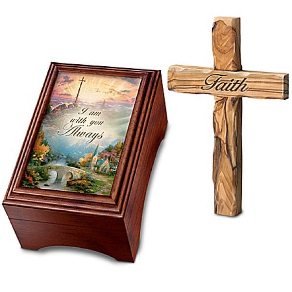 Thomas Kinkade Holy Land Olive Wood Prayer Cross And Keepsake Box