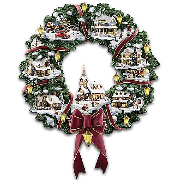 Thomas Kinkade Victorian Christmas Village Wreath