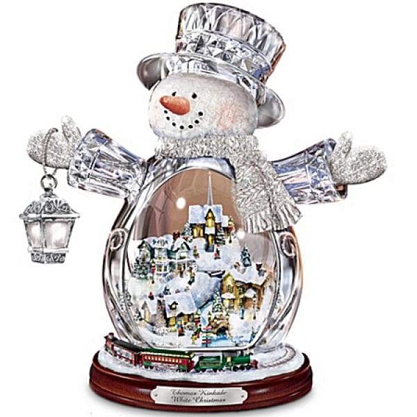 Thomas Kinkade Crystal Snowman Figurine Featuring Light-Up Village And Animated Train