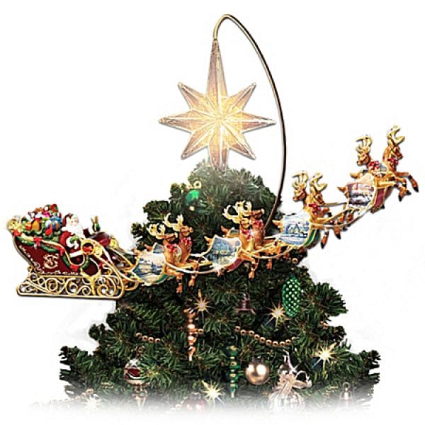 Thomas Kinkade Holidays in Motion Rotating Illuminated Tree Topper: Animated Christmas Decor