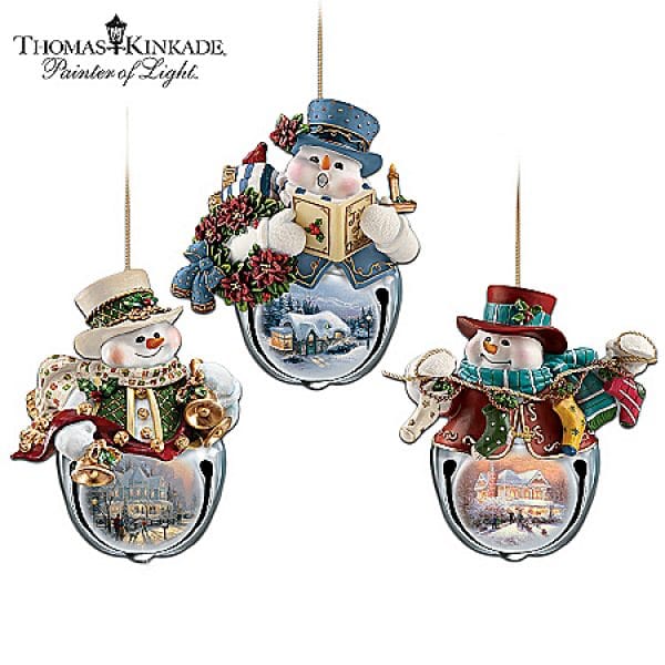 Thomas Kinkade Snow-Bell Holidays Snowman Ornament Collection: Sets Of Three