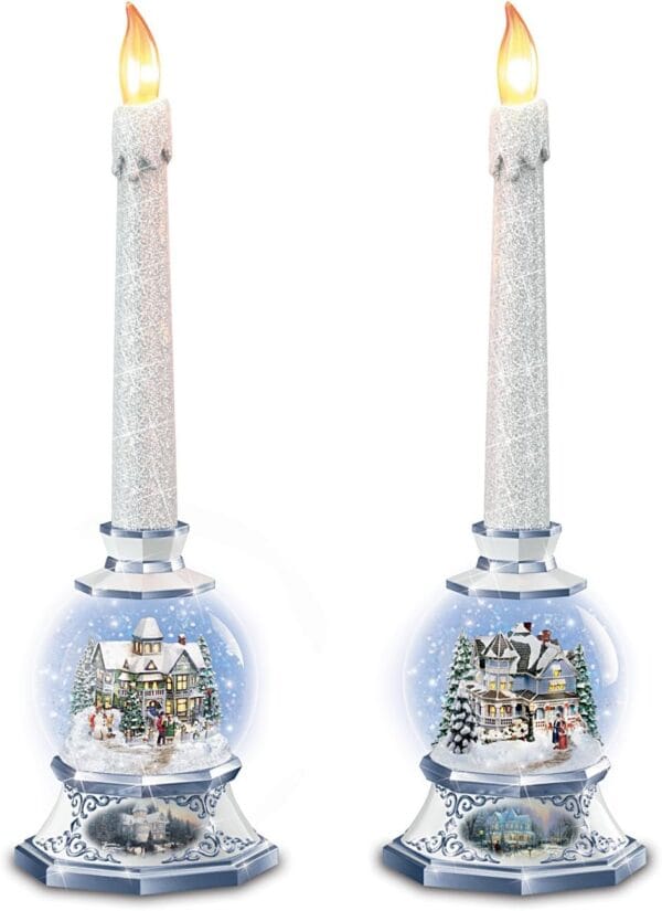 Thomas Kinkade Holiday Snowglobe Flameless Candle Set